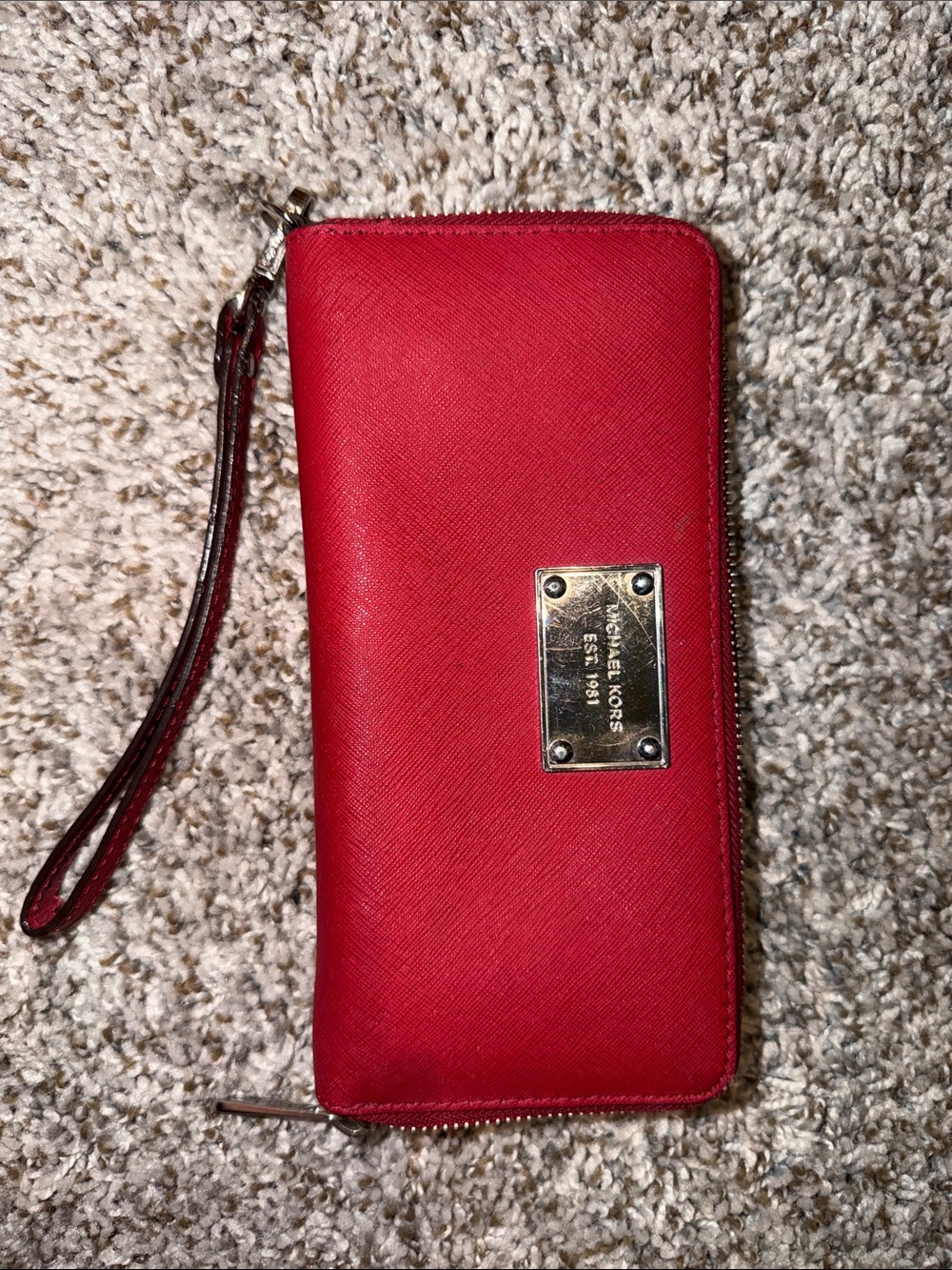Michael Kors Red Saffiano Zip Wristlet Wallet - Picture 1 of 3